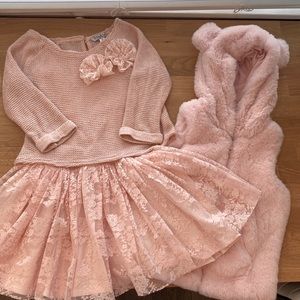 Bundle- Girls dress & fuzzy vest - dress size 6x - vest size 6- New without tags